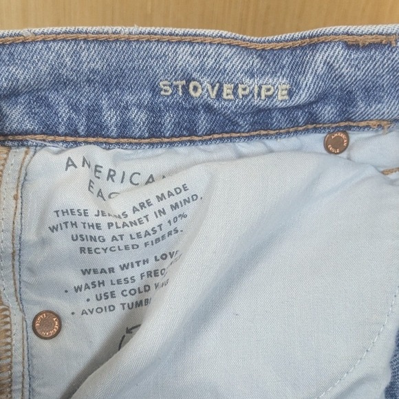 American Eagle Stovepipe Jeans Womens 8 Long Light Wash Wide Leg Denim Blue - Picture 2 of 8